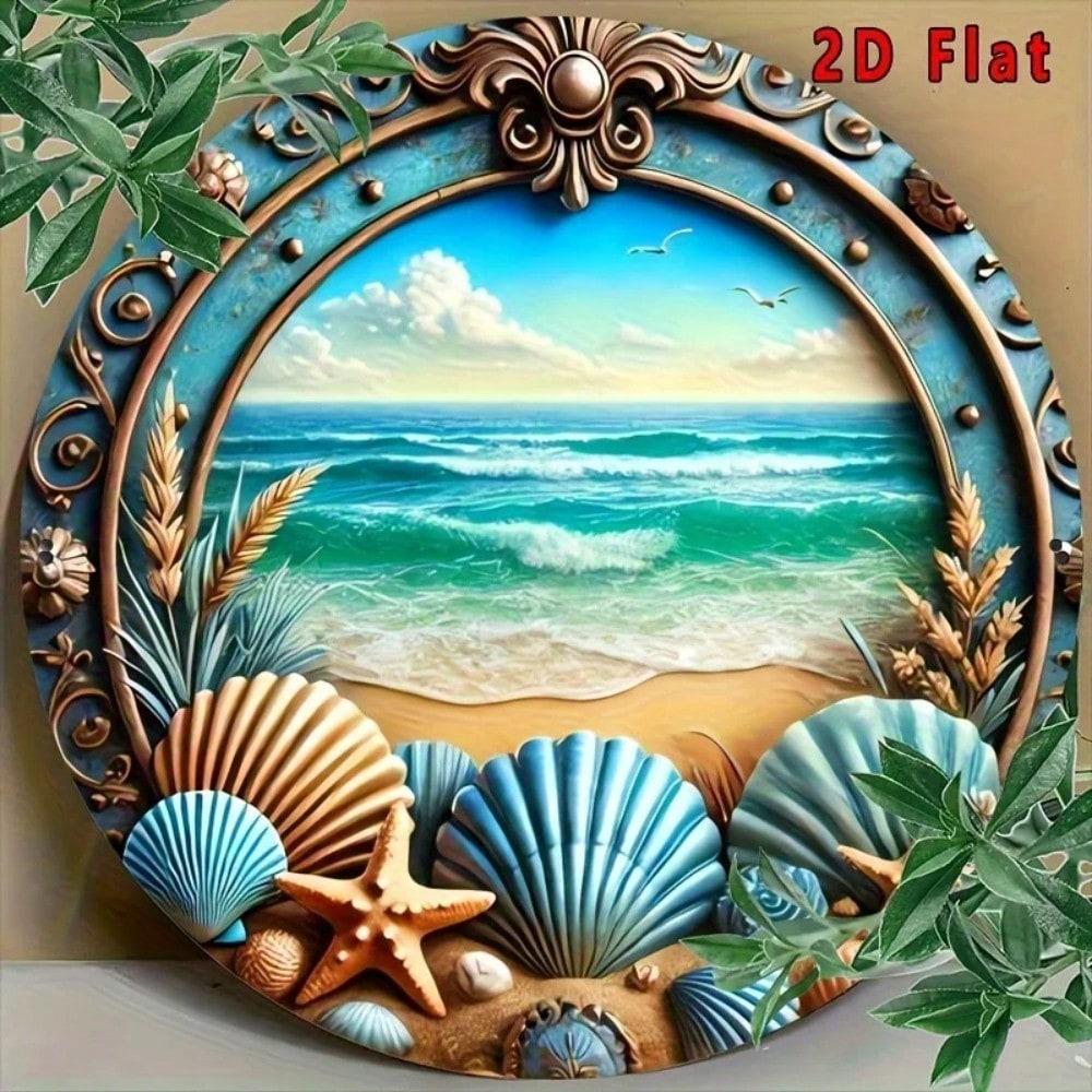 Vintage Beach Metal Poster Starfish Shells Wall Art Home Decor