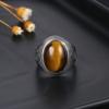 Silver Rings Large Natural 10x14MM Black Agate Ring for Women Men Silver Party Jewelry Tiger Eye Turquoise Lapis