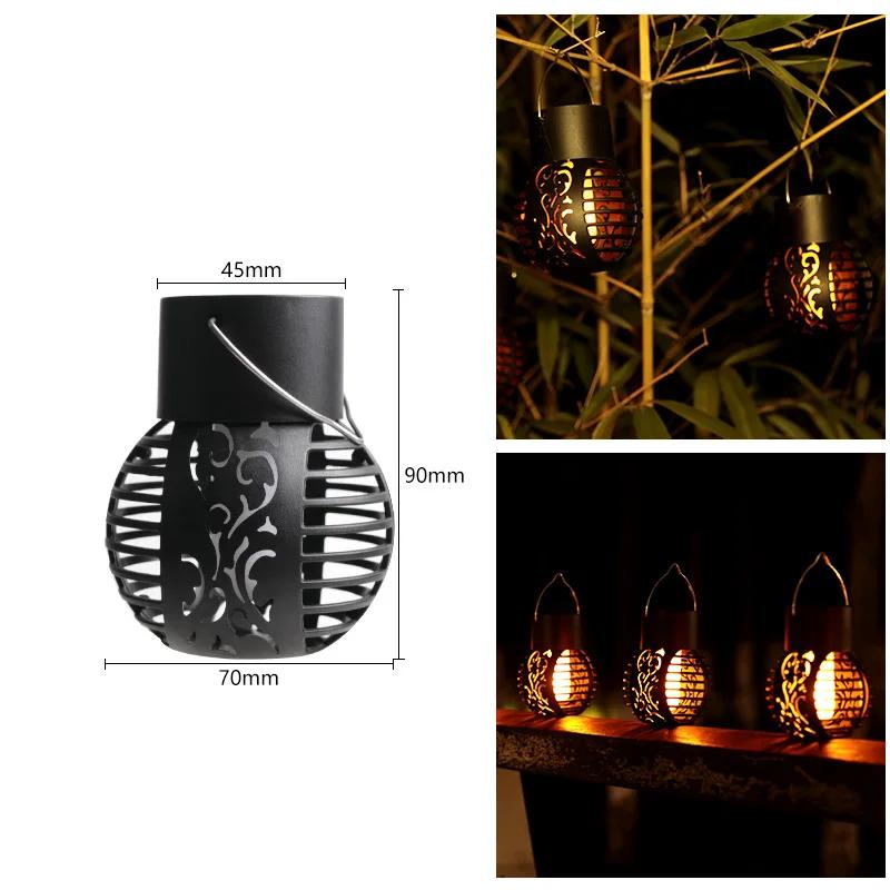 KDULITOutdoor Solar LED Light Waterproof Hollow Flame Ball Lantern Courtyard Landscape Garden Chandelier Decorative Hanging Lamp