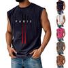 Camiseta Masculina Solta e Casual com Estampa de Letras - Top Esportivo Masculino Respirável Sem Mangas Lavado e Desgastado