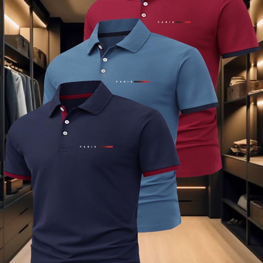 3Pcs Men'S Polo Shirt, Fashionable Business Casual with a Comfortable Summer Breathable Short-Sleeve Collar, Perfect Gift