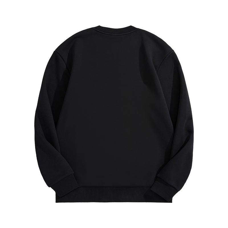 Li Ning Logo Pattern Round Neck Fleece Drop Shoulder Loose Pullover Sweatshirt Men sweatshirt Black AWDUH59-1