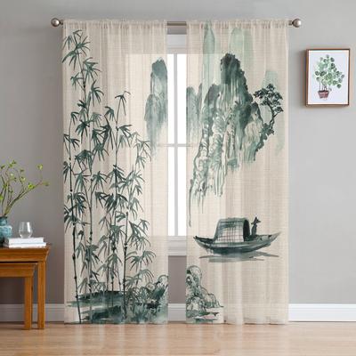 Chinesische Malerei Landschaft Bambus Boot Tüll Vorhänge Für Wohnzimmer Schlafzimmer Voile Sheer Vorhang Fenster Home Decor Vorhänge