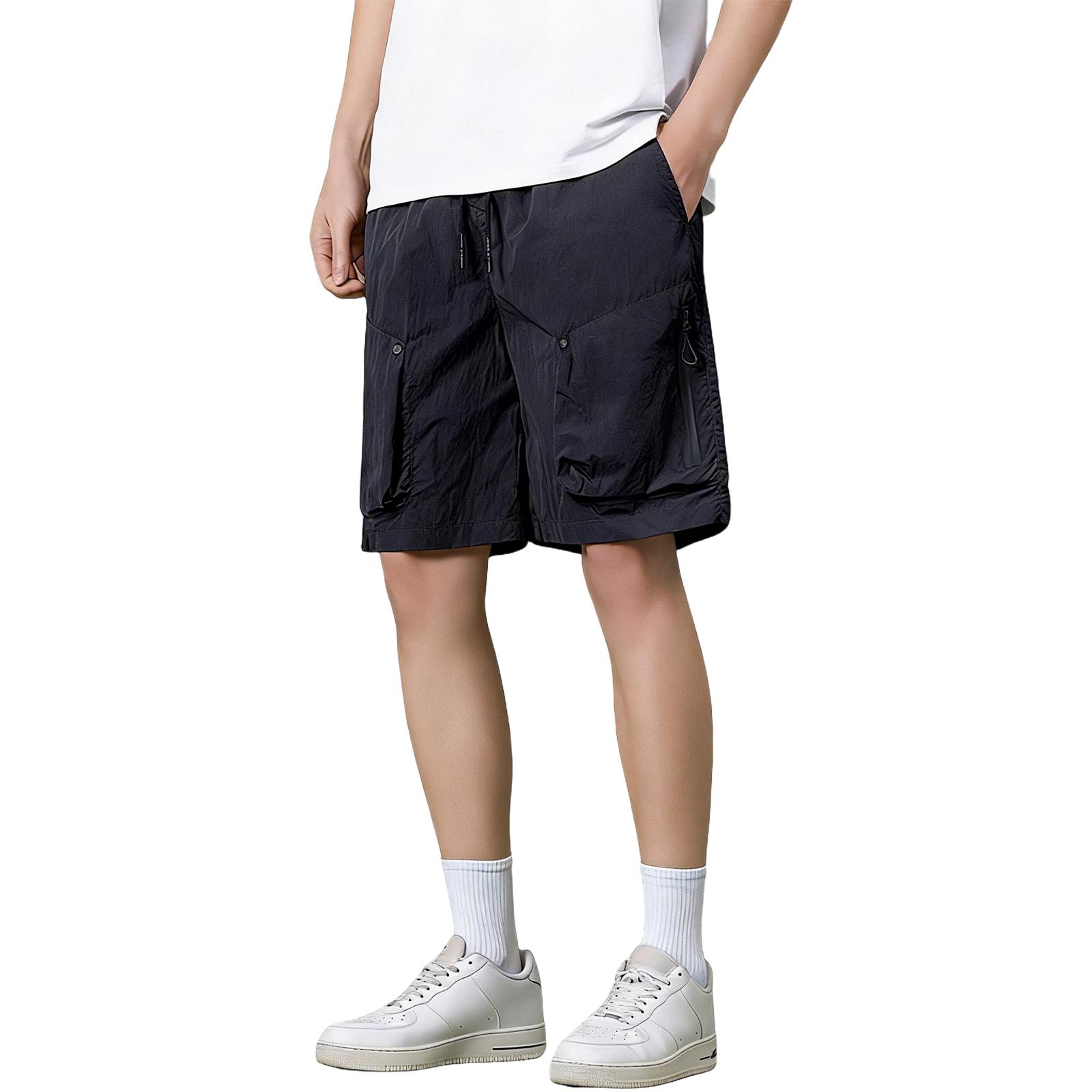 

Men Loose Fit Cargo Shorts with Multiple Pockets Drawstring Waist Casual Outdoor Lightweight Shorts L чёрный