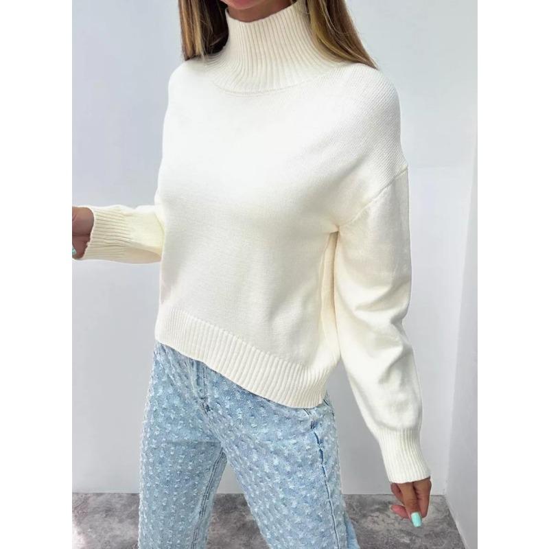 TIFICY Women's Fashion Casual Fall Winter Solid Color Print Long Sleeve High Neck Sweaters