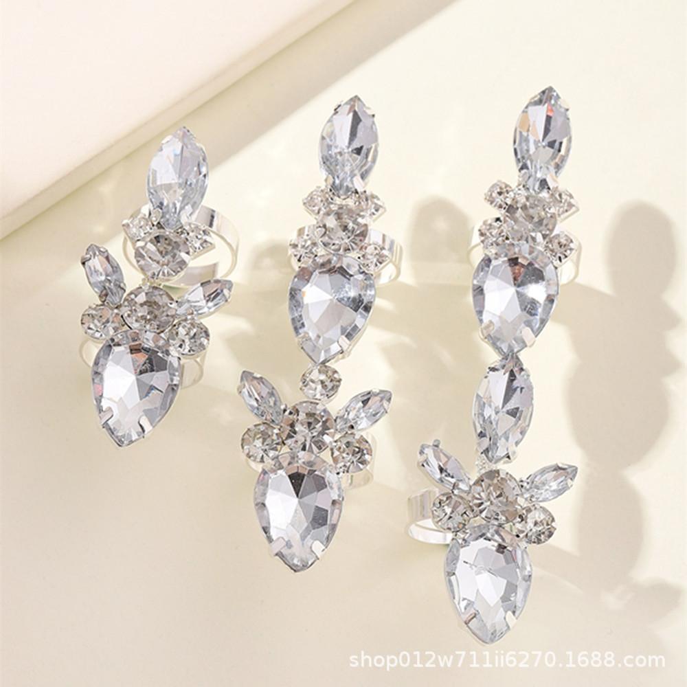 2024 Luxury 3-Piece Rhinestone Flower Teardrop Ring Set for Banquets & Weddings