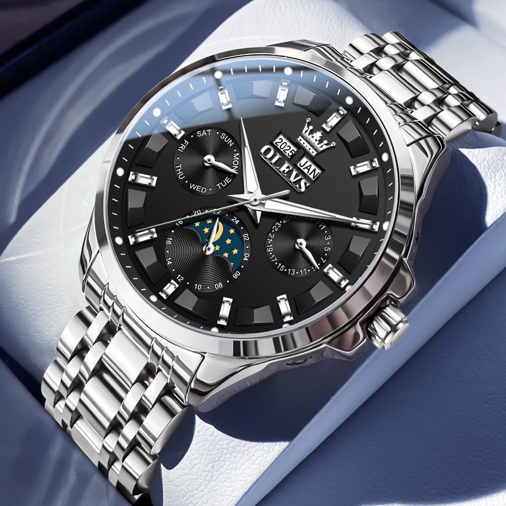 Relojes OLEVS para Hombre 7070 Lujo Moda Original Automático Mecánico para Hombre Calendario Fase Lunar Resistente al Agua Luminoso Fecha
