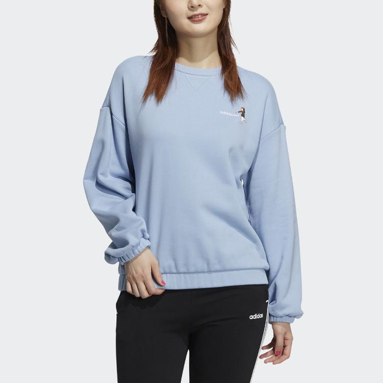 Adidas Neo Wp Sw Ice Skating Pattern Printed Crewneck Sweatshirt Women Sweatshirt Sky-Blue HG9021