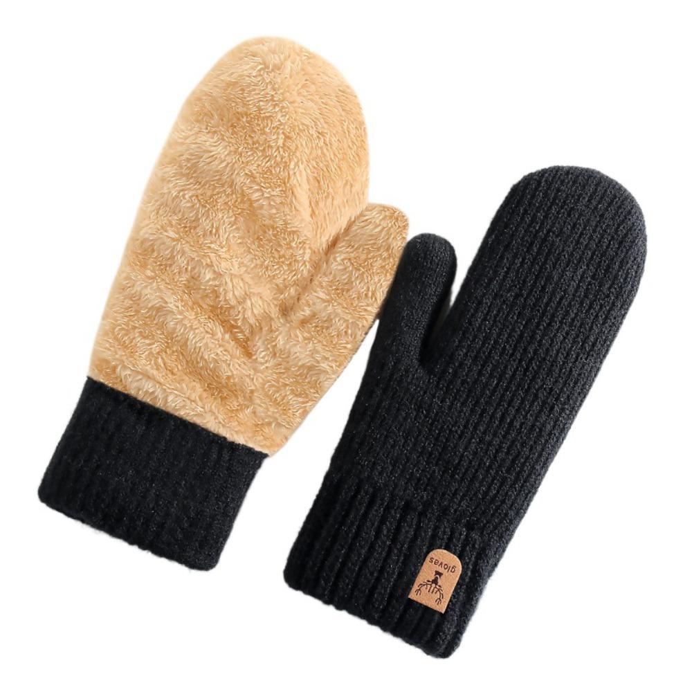 Plush Thickened Warm Finger Mittens Double Layer Warm Knitted Gloves Fashion Gloves Cold Outdoor