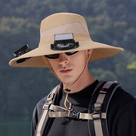 Venkovní klobouk s ventilátorem s dvojitým napájením Letní klobouk se širokou krempou Chladivý klobouk na rybaření a turistiku Ochrana před sluncem