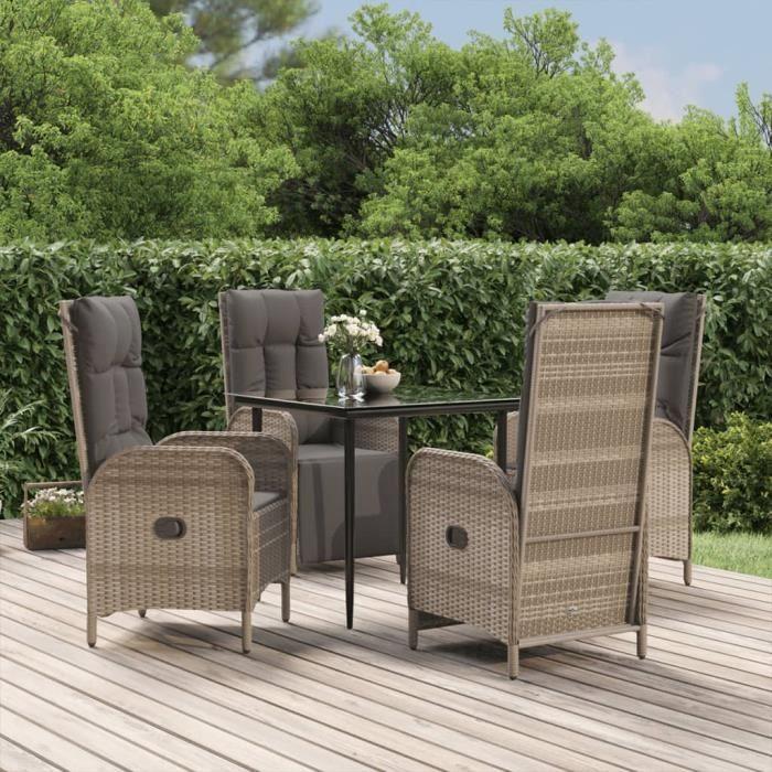 VidaXL Garden Dining Furniture and Cushions 5 Pcs Black and Grey 3185185