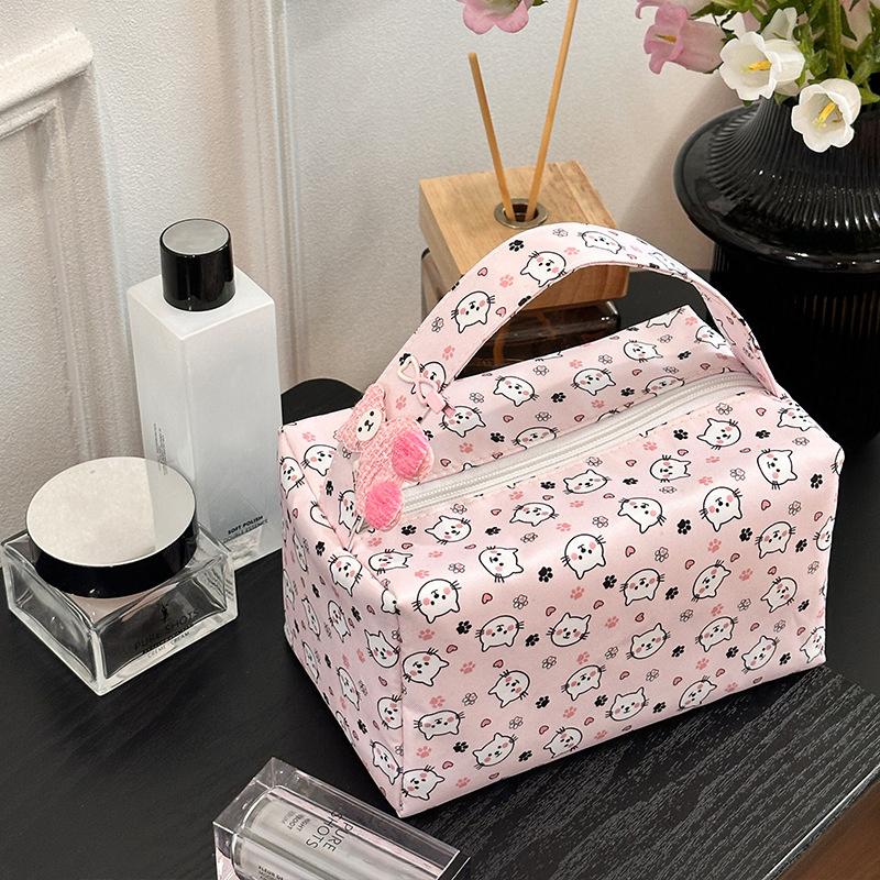 Cute Cartoon Cat Makeup Wash Bag Casual Travel Large Capacity Organizer Portable Handbag
