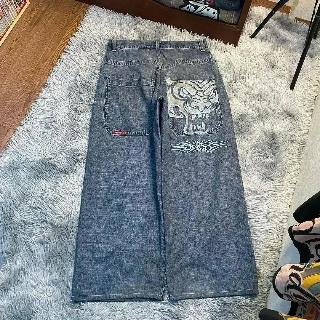 Jeans dritti ricamati Y2K da uomo - Casual, denim lavato abbinabile a tutto XL