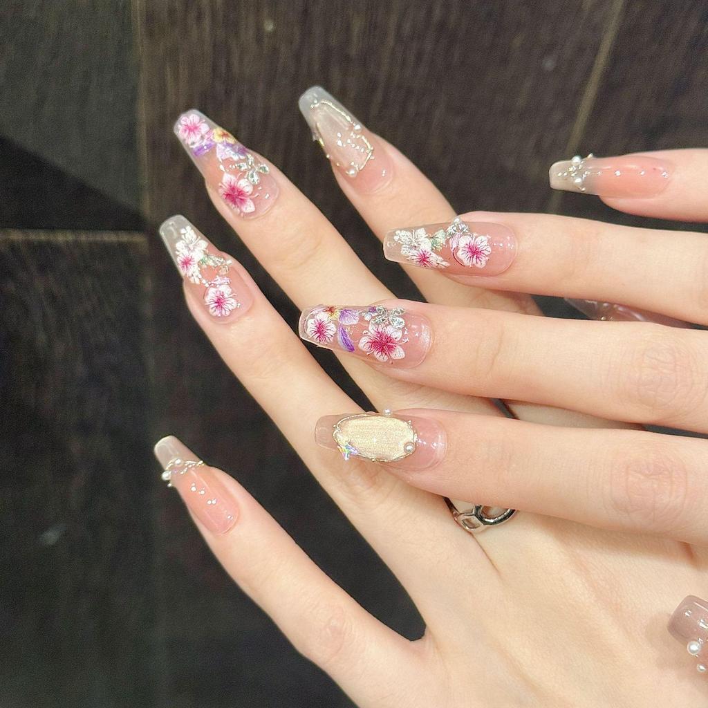 Yihe [Seine Garden] Blush Cat Eye Crushed Diamond Press-On Nails