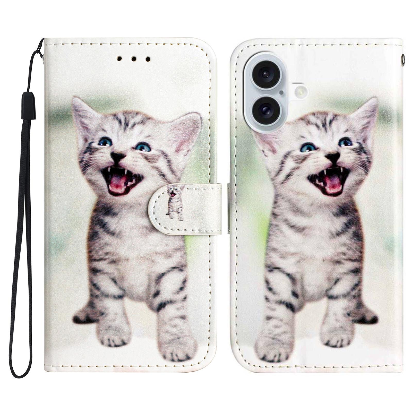 

For iPhone 17 Wallet Case Printed Pattern Design Leather Phone Cover Cat