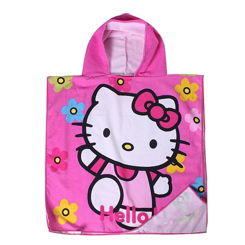 Ultra-Fine Fiber Cartoon Print Kids' Hooded Bath Towel Poncho