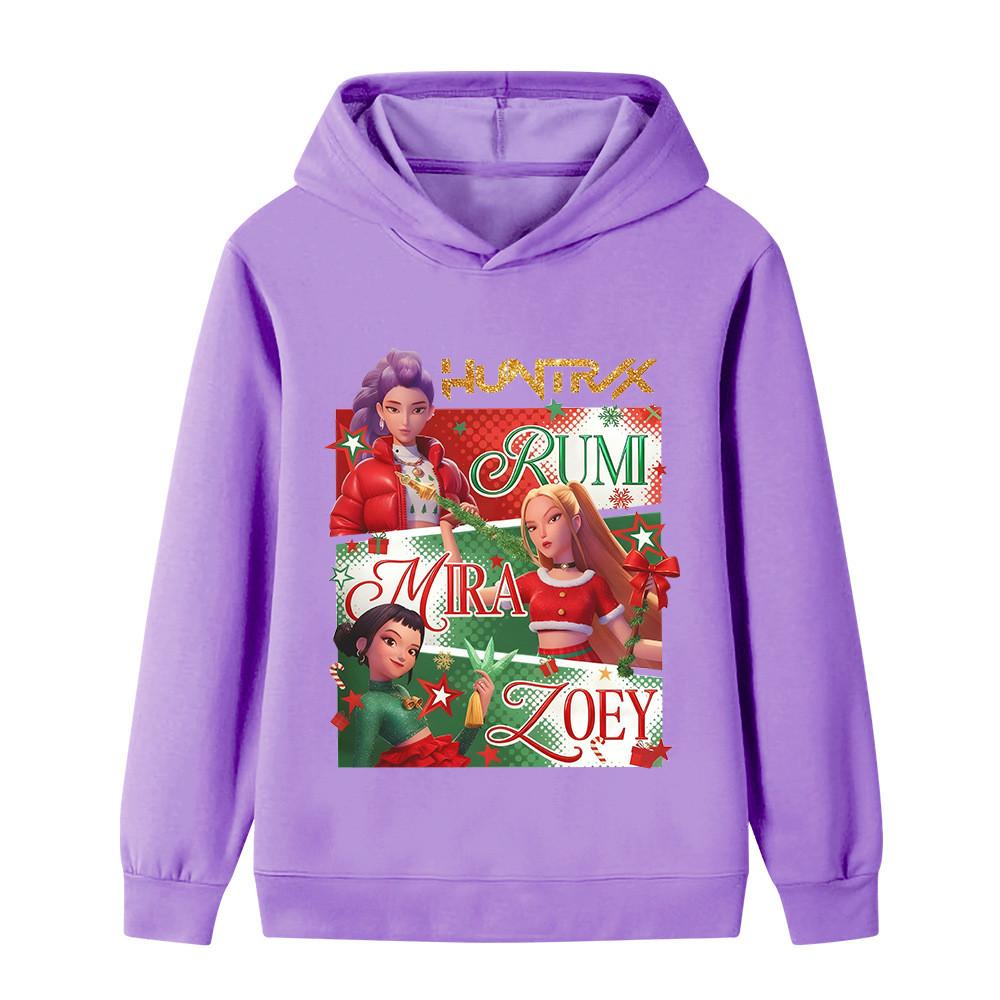 B1264 Kids Boys Girls Christmas New Year Kpop Rumi Zoey Mira Print Long Sleeves Hoodie