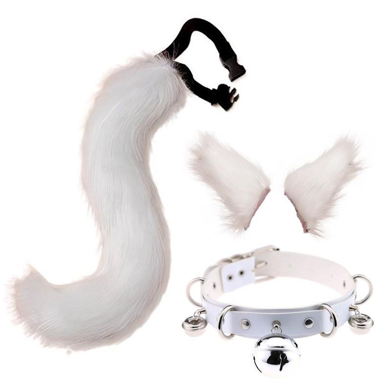 Faux Fur Animal Ears Headband With Tail Set Halloween Cosplay Fox Ear Clip Costume Accessory