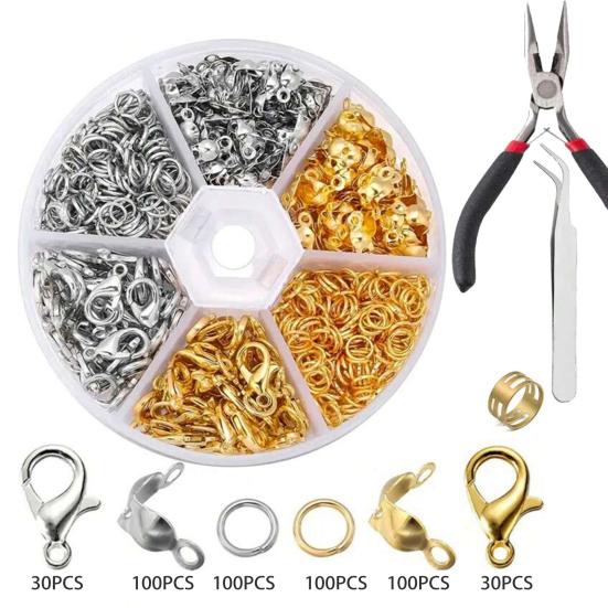 463-Piece Bracelet Clasp Set Jewelry Making Set with Lobster Clasps Split Rings Bead Tips Pliers Tweezers DIY Bracelet Tool Kit for Crafts