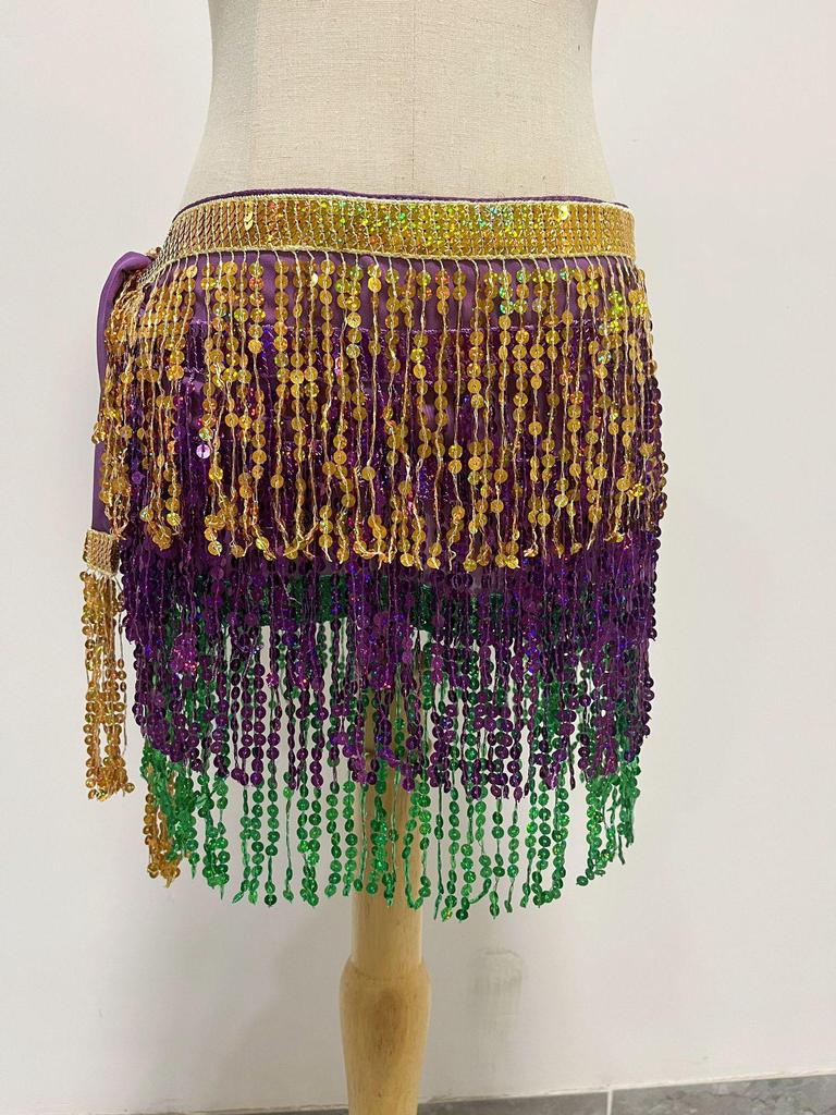 Halloween Belly Dance Costume with Sequin Tassel Hip Scarf and Waist Chain