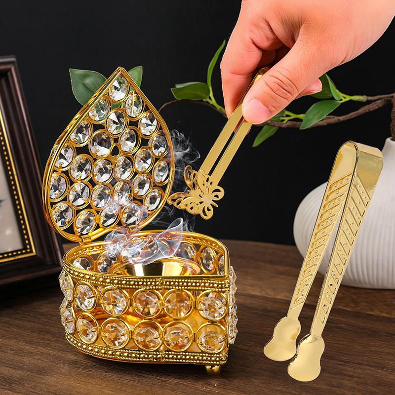 1Pcs Olden Gold Incense Tongs Carved Pattern Incense Tongs Incense Starter Tool Carbon Tweezers Tea Room Clamp Accessories