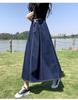 2023 Spring Women's Mid-Length Pleated High-Waist Denim A-Line Skirt