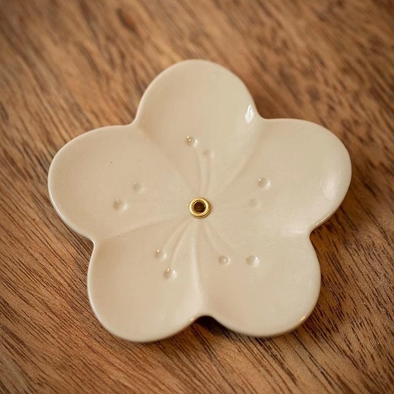 Porte-encens en forme de fleur en céramique avec cendrier Design Parfait Pour la Maison la Méditation le Yoga et l'Utilisation en Aromathérapie
