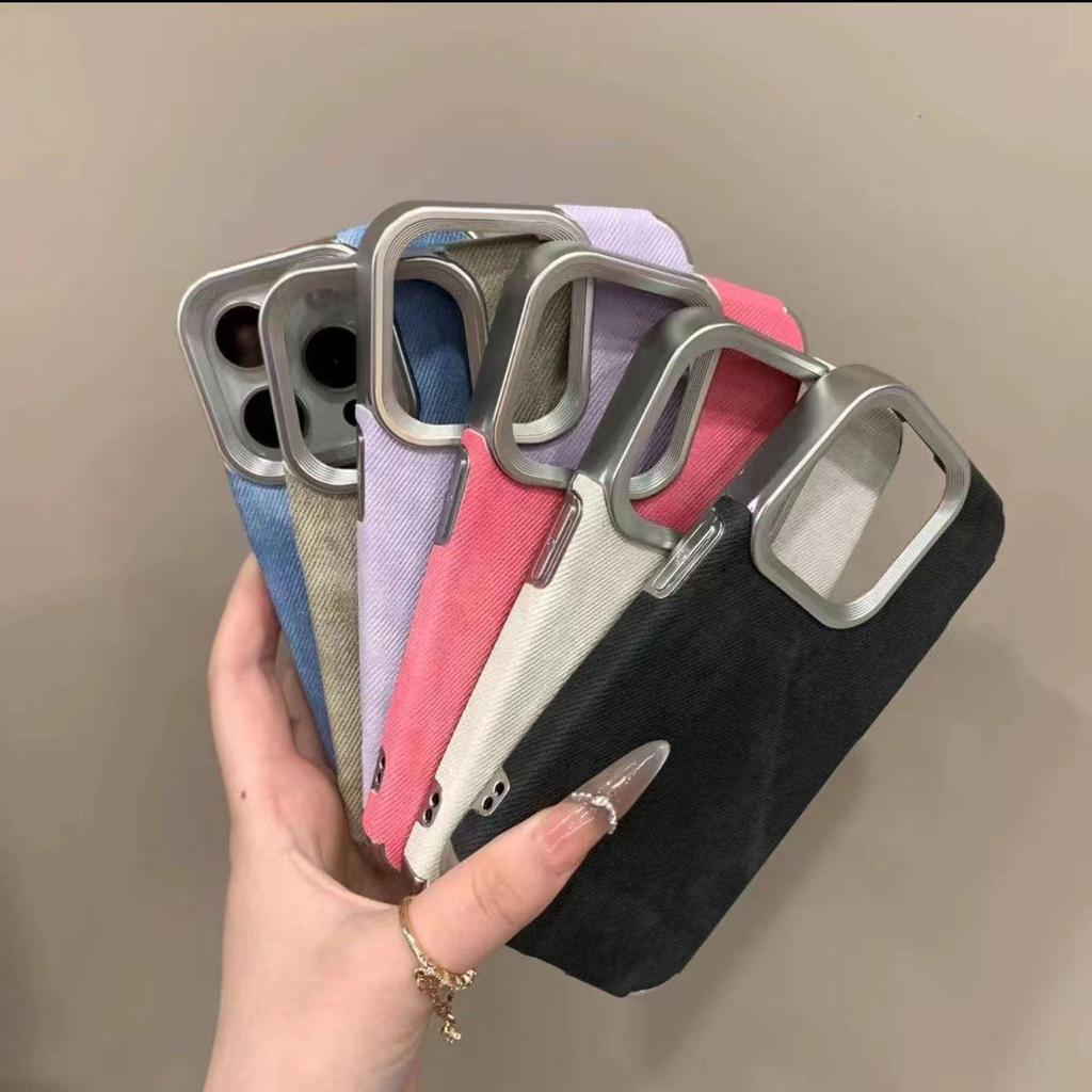 Compatible with iPhone 17 Pro Max, denim texture electroplated leather case, Apple 16 and 15 drop-proof full coverage for women.