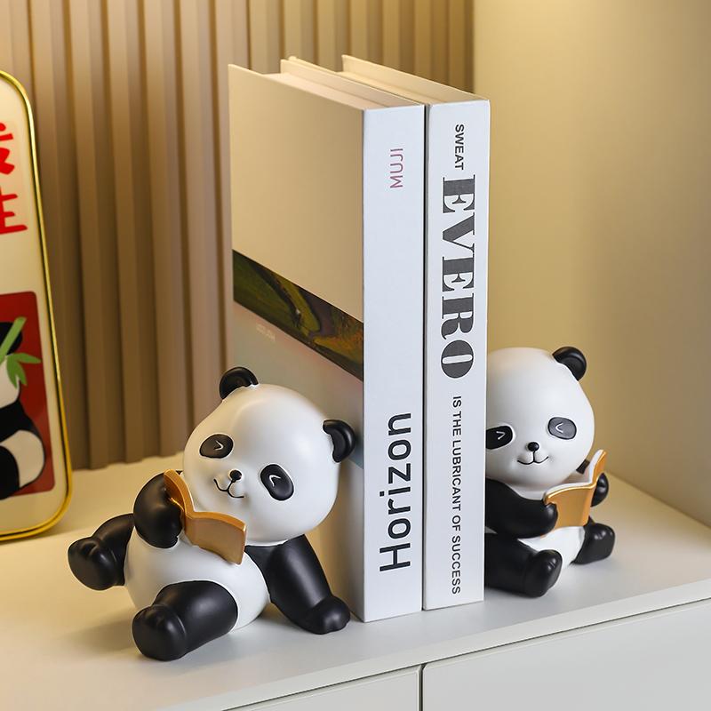 2Pcs: Library Panda Decorative Bookholder Decorative Desktop Cute Panda Bookholder School Office Resin Bookholder
