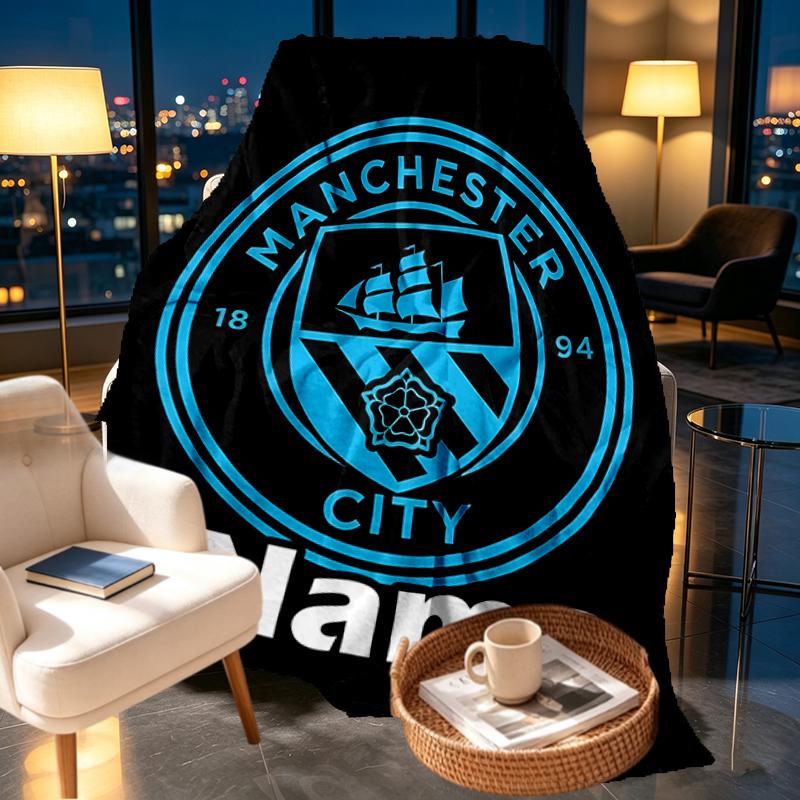 Custom Name Personalized Manchester City FC Print Blankets, Home Decor, Bedroom, Sofa, Camping, Couch, Gifts for Birthday Christmas