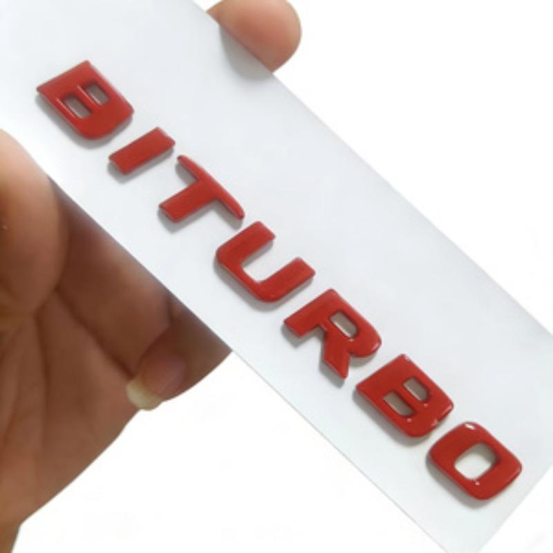 3D Gloss Black/Silver/Red BITURBO Modified Car Emblem Universal Decorative Sticker for Car Rear and Side Badges красный