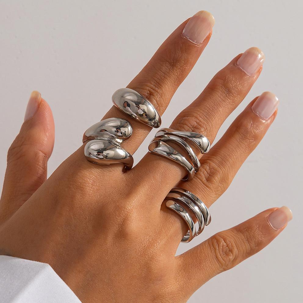 

3Pcs/Set Baroque Pearl Open Ring for Women Vintage Irregular Waves Metal Folds Thick Chunky Gold Copper Color Ring Zircon Gifts