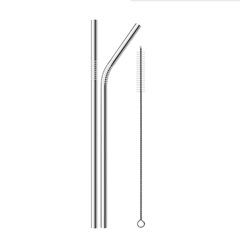 Reusable Stainless Steel Straws Eco Friendly Metal Drinking Straw Set Long Silver Bent Straight Straws Bar Cocktail Accessories