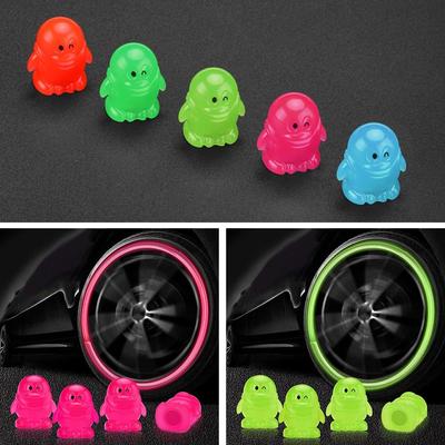 4Pcs Cartoon Penguin Luminous Tire Valve Caps Fluorescent Night Glowing Tyre Valve Stem Cap