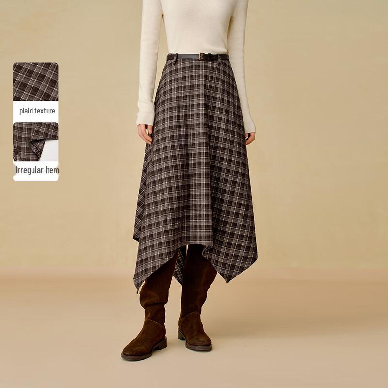 INMAN Plaid Irregular Hem A-Line Skirt