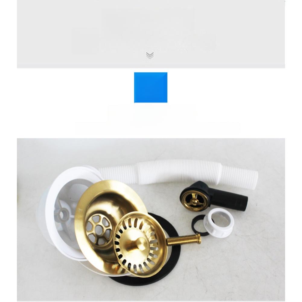 Küchenspüle Ablaufgarnitur Titan-Goldbeschichteter Edelstahl-Siebkorb mit rundem Überlaufloch und Abfallkorb-Baugruppe