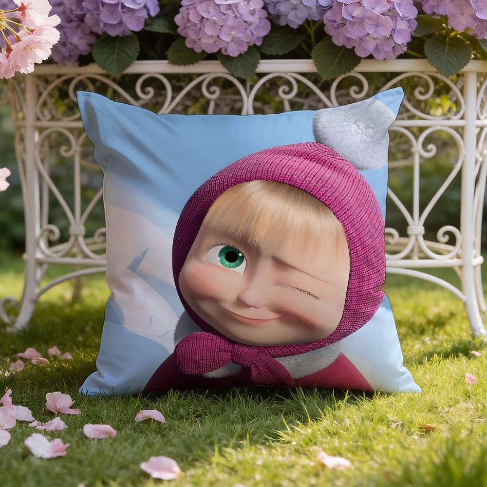 Cute M-Masha And The B-Bear Cushion Cover Home & Car Dual-Scene Pillow Cover: Reversible For Premium Comfort