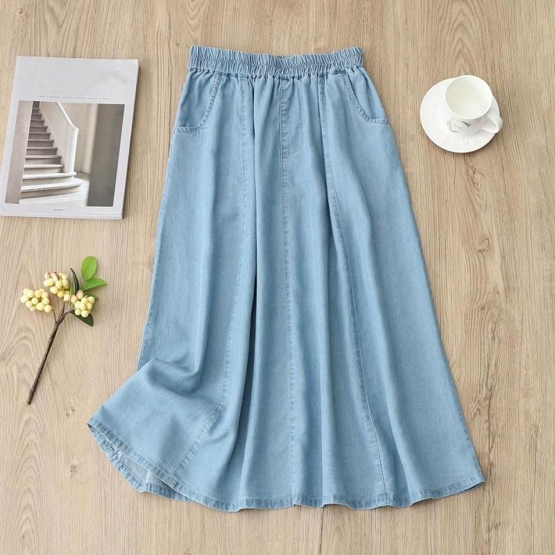 

Women s Summer Thin Style Soft Denim Skirt Korean Version Loose High Waisted Elastic A-line Skirts L светло-синий