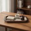 Walnut Serving Platter with Leather Inset Octagonal Wooden Tray Decorative for Coffee Table,