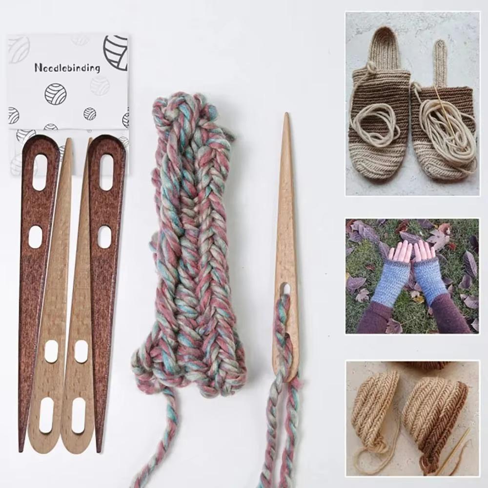 2/4Pcs Crafts Large Eye Sewing Needle DIY Wooden Knitting Needle Set Wooden Weaving Loom Tools