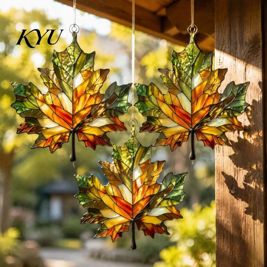 Halloween Party Decor Acrylic Maple Leaf Suncatcher for Autumn Home Decor, Stained Glass Room Atmosphere Style Window Hanging Ornament Thanksgiving