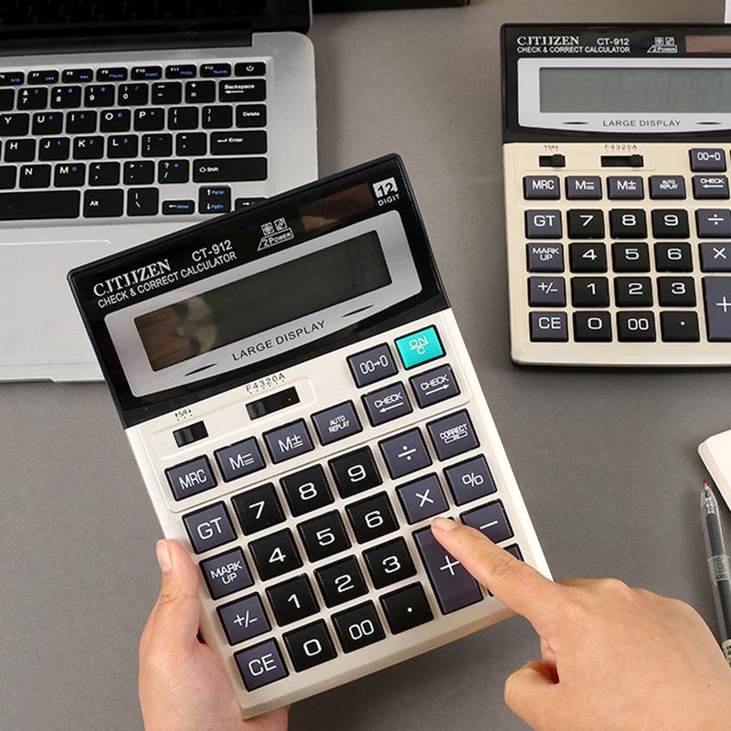 

Офисный калькулятор с большим экраном и двумя источниками питания