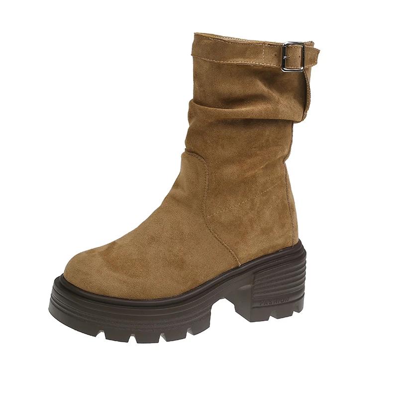 Platform High Heels Women Chelsea Ankle Boots Suede Shoes Winter 2025 Brand New Casual Chunky Shoes Retro Pumps Snow Botas Mujer