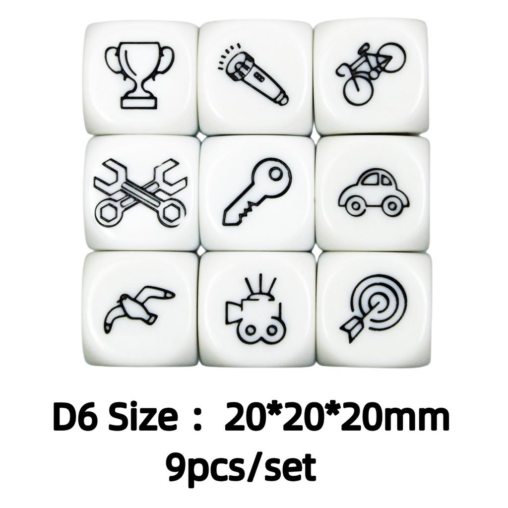 D6 Dice Collection Telling Story Cube High Quality Acrylic 6 Sided Dice Funny Engraved Patterns for Children Education Toys and Games