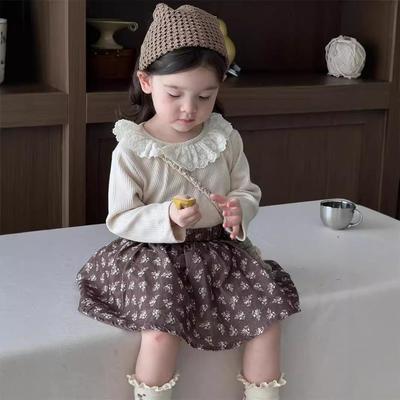 2025 Autumn Floral Doll Shirt & Skirt Set for Girls