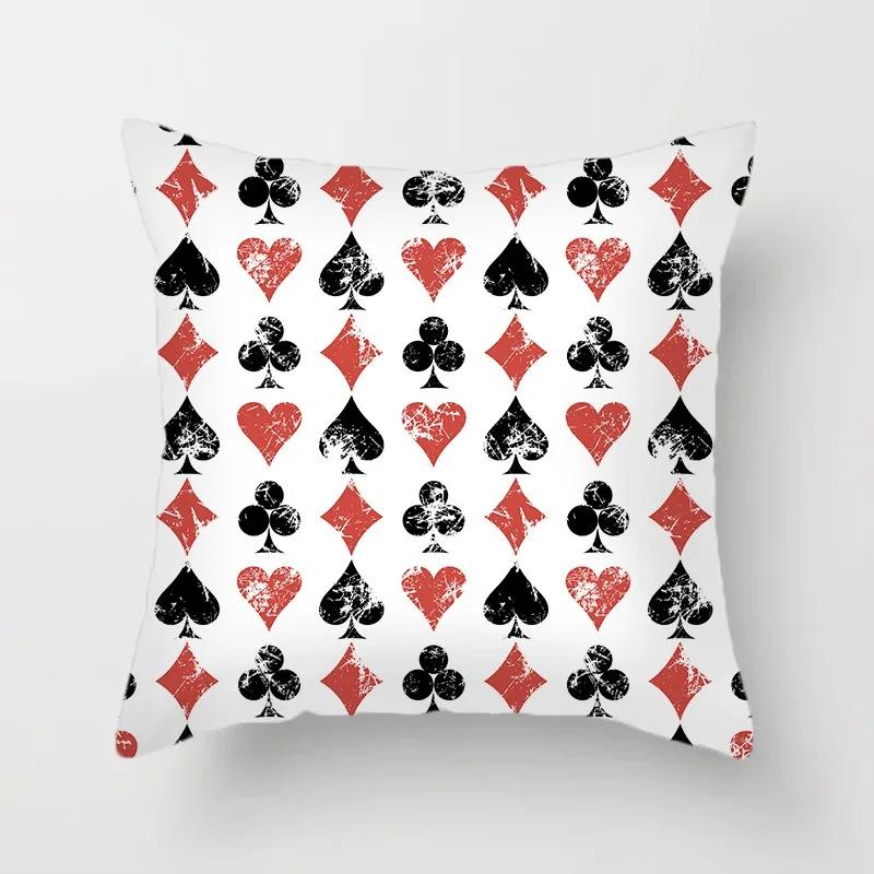 Luxury Home Decoration Pillowcase Props Hearts Square Black Heart Poker Pattern Office Sofa Car Cushion Cover