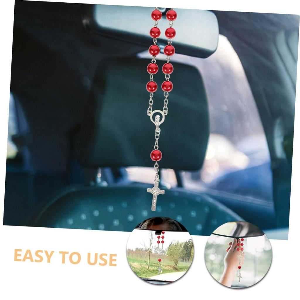 ETHZZLE Mirror Decor Car Men Women Decor Rosary Beads Catholic Auto Rosary for Rearview