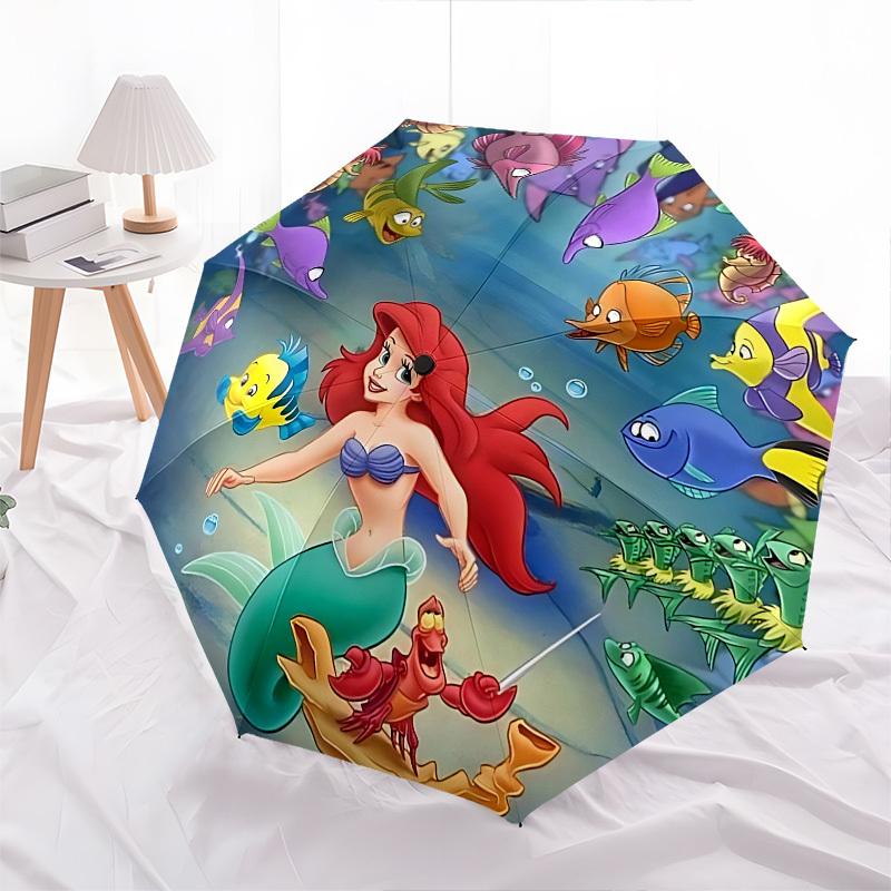 The Little Mermaid Themed Automatic Opening and Closing Umbrella, Brightly Colored 8-rib Portable Umbrella, Suitable for Men and Women, A Perfect Gift