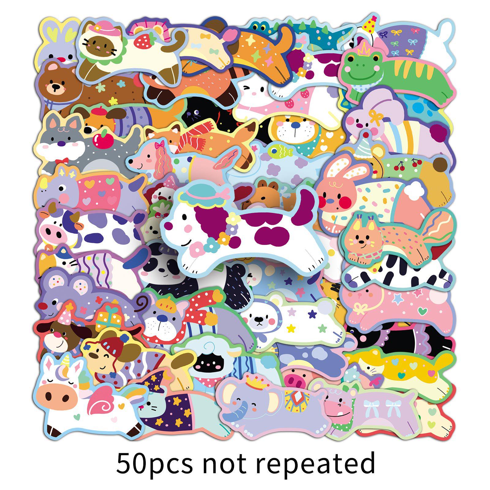 50 Original Hand-Painted Running Animals Stickers for DIY Journals & Laptops - Exquisite Cartoon Design