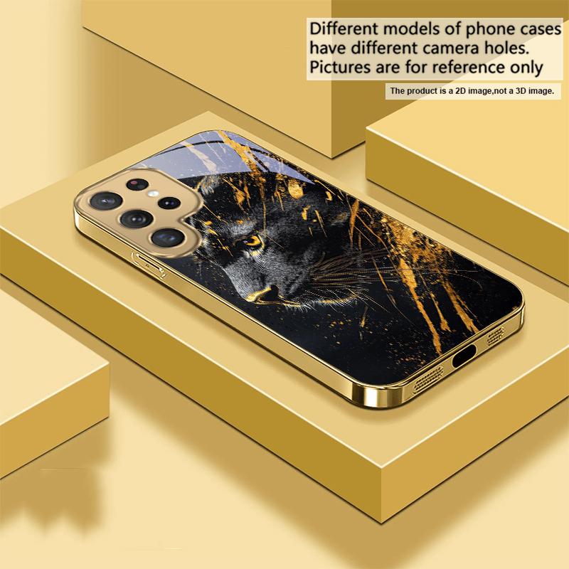 Black Panther Roars For Samsung Galaxy S26 S20 FE S21 S22 S23Plus S24 Ultra 25Ultra S21+ S9 S22 S8 S23 Golden Glass Phone Case